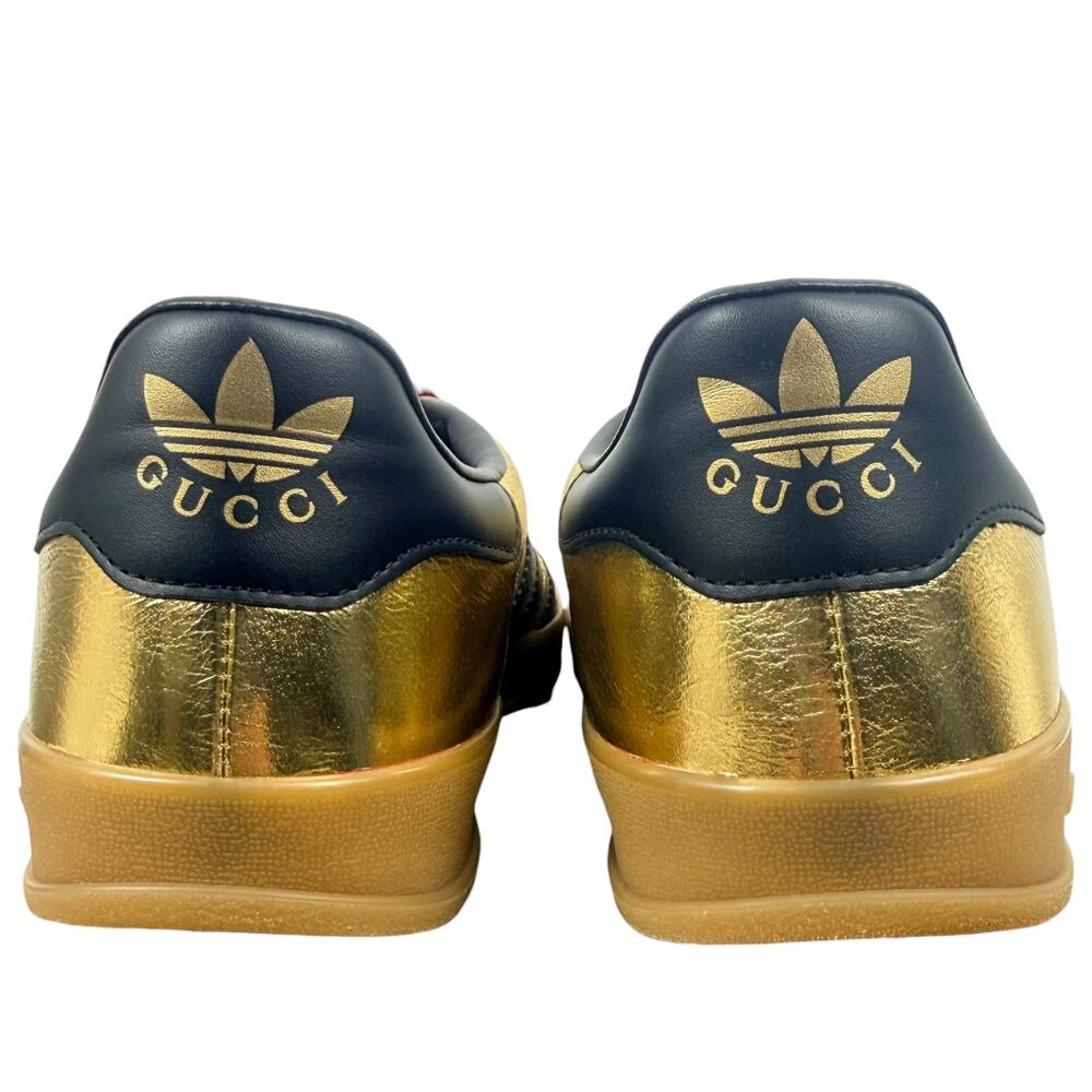 Gucci X Adidas Gazelle Metallic Lace Up Leather Sneakers Gold Size 9.5 - Picture 5 of 11